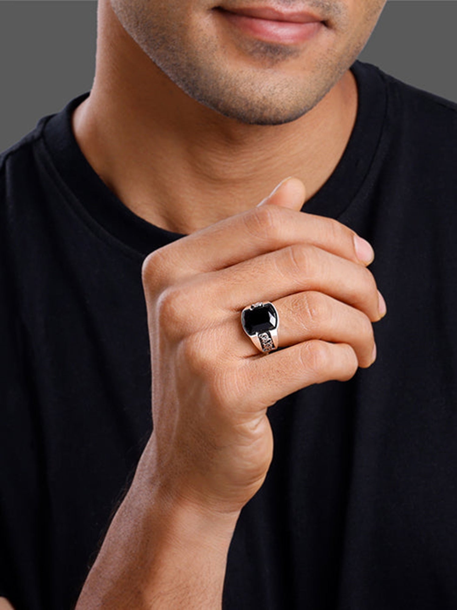 Oxidised Silver Bold Black Ring For Him