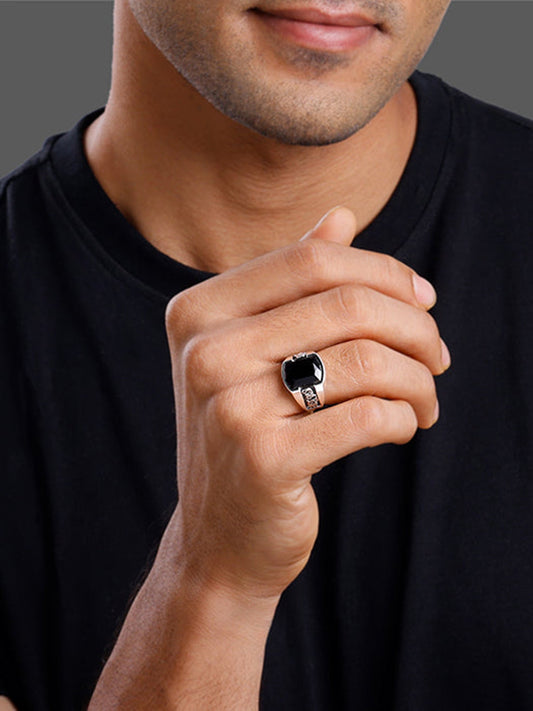 Oxidised Silver Bold Black Ring For Him