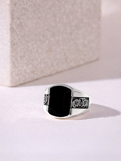 Oxidised Silver Bold Black Ring For Him
