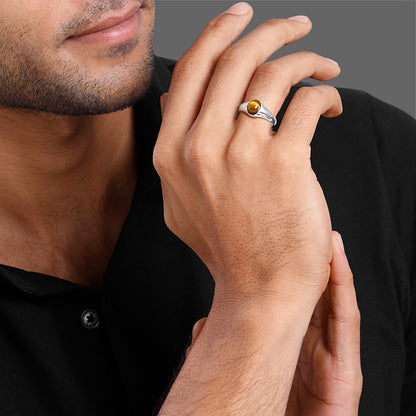 Silver Oval Tiger Eye Ring For Him