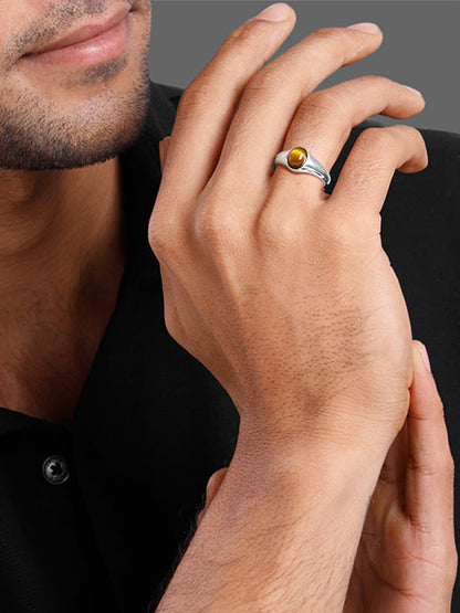 Silver Oval Tiger Eye Ring For Him