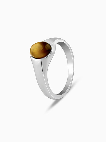 Silver Oval Tiger Eye Ring For Him
