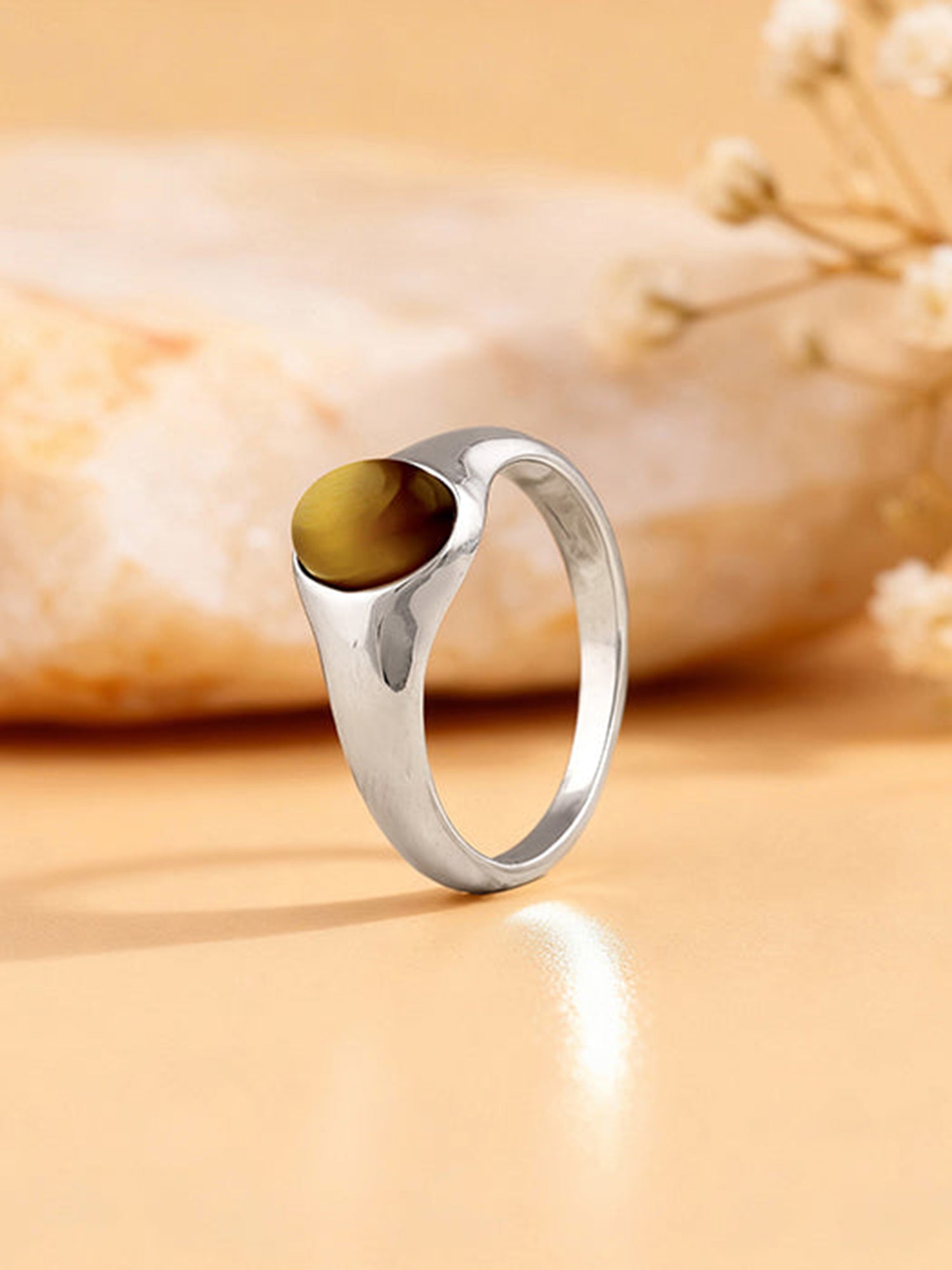 Silver Oval Tiger Eye Ring For Him
