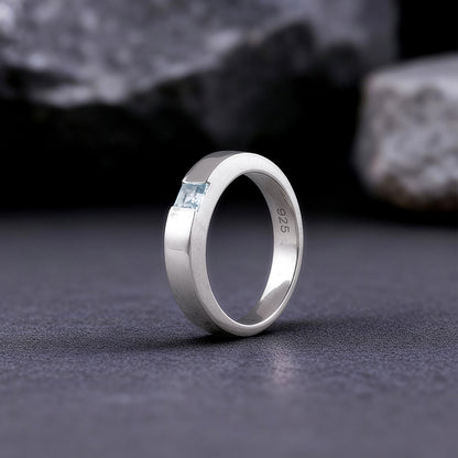 Silver Minimal Topaz Ring For Him