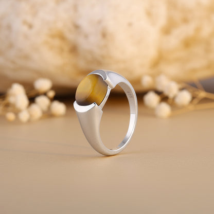 Silver Tiger Eye Men Ring For Him
