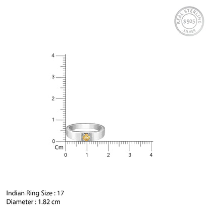 Silver Solitaire Citrine Ring For Him
