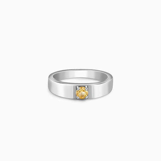 Silver Solitaire Citrine Ring For Him