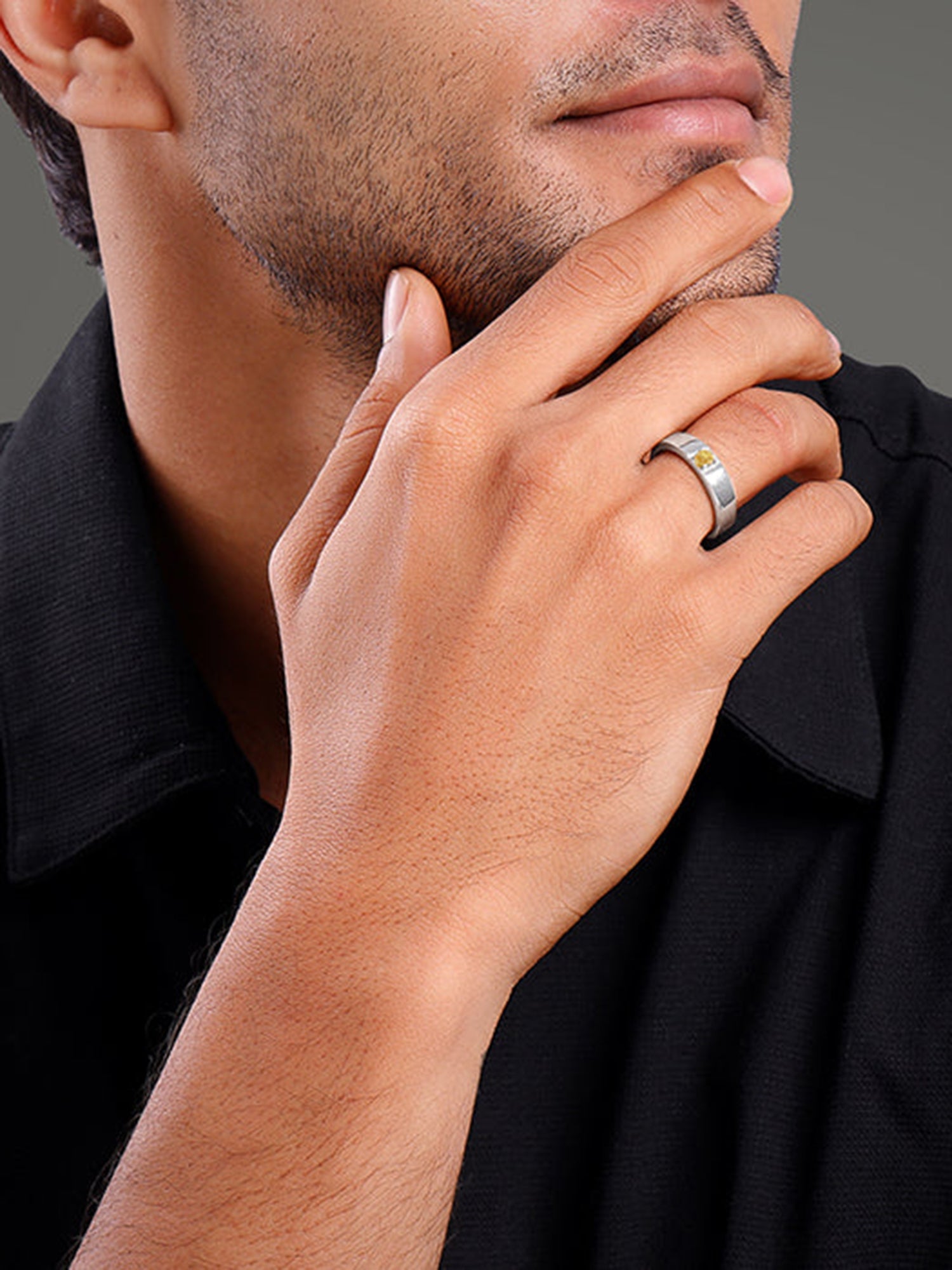 Silver Solitaire Citrine Ring For Him