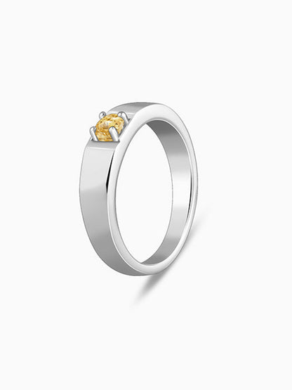 Silver Solitaire Citrine Ring For Him