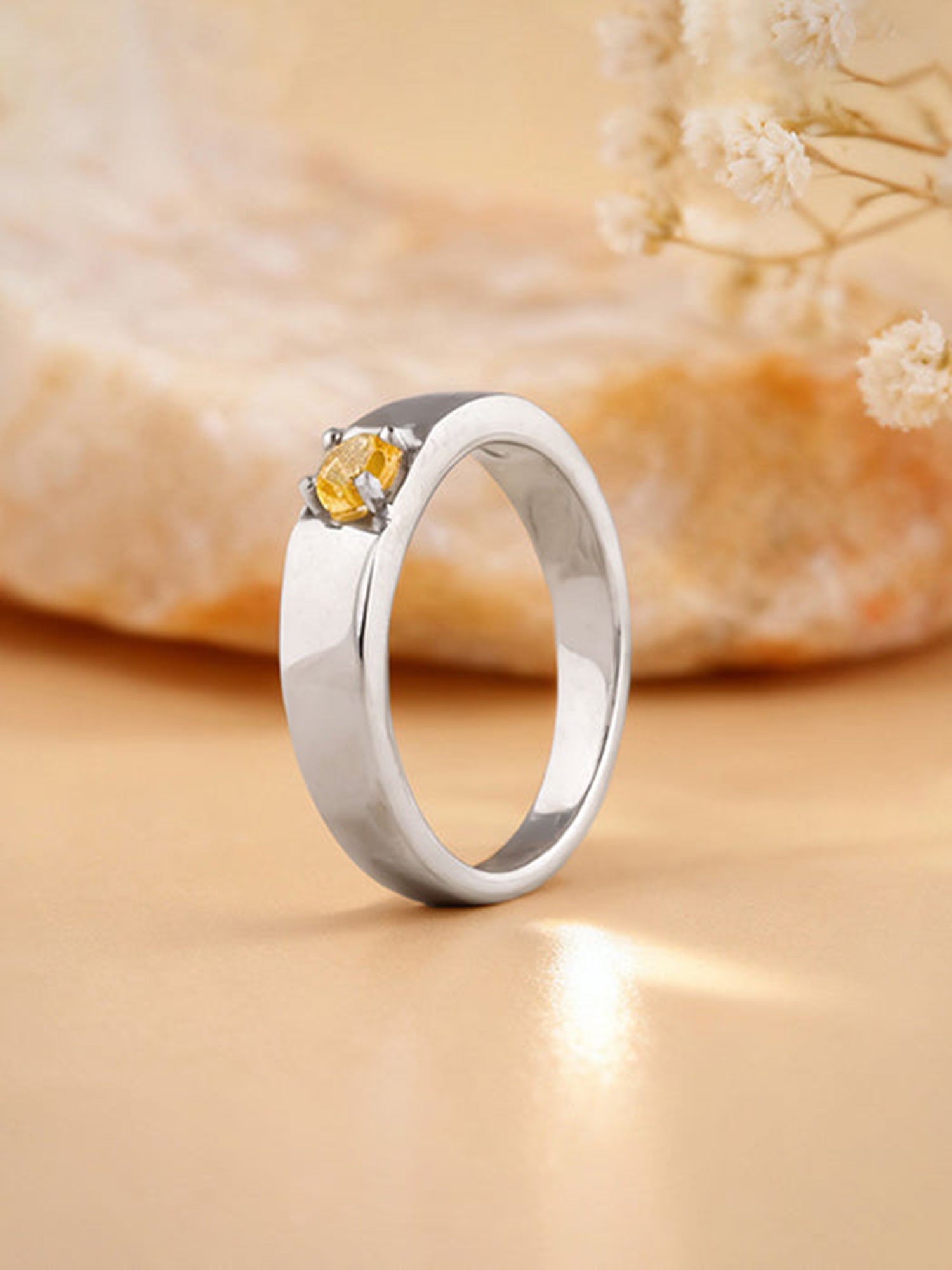 Silver Solitaire Citrine Ring For Him