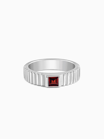 Silver Cog Garnet Ring For Him