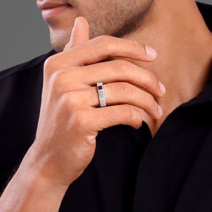 Silver Cog Garnet Ring For Him