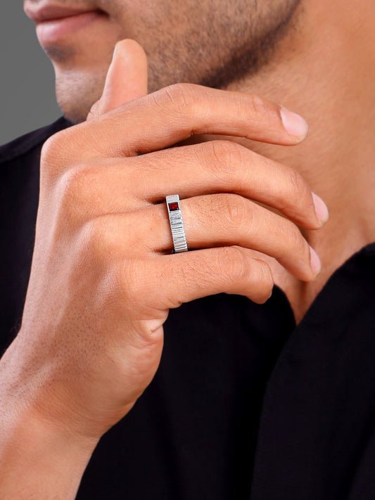 Silver Cog Garnet Ring For Him