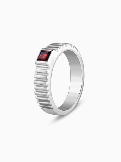 Silver Cog Garnet Ring For Him