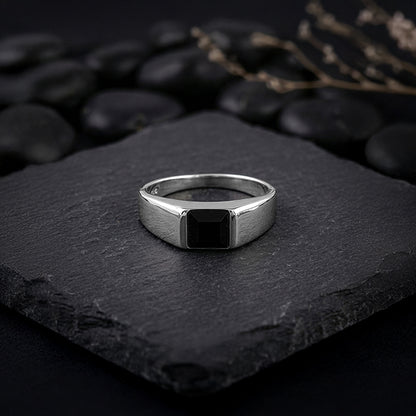 Silver Prince Onyx Ring For Him (Size 17)