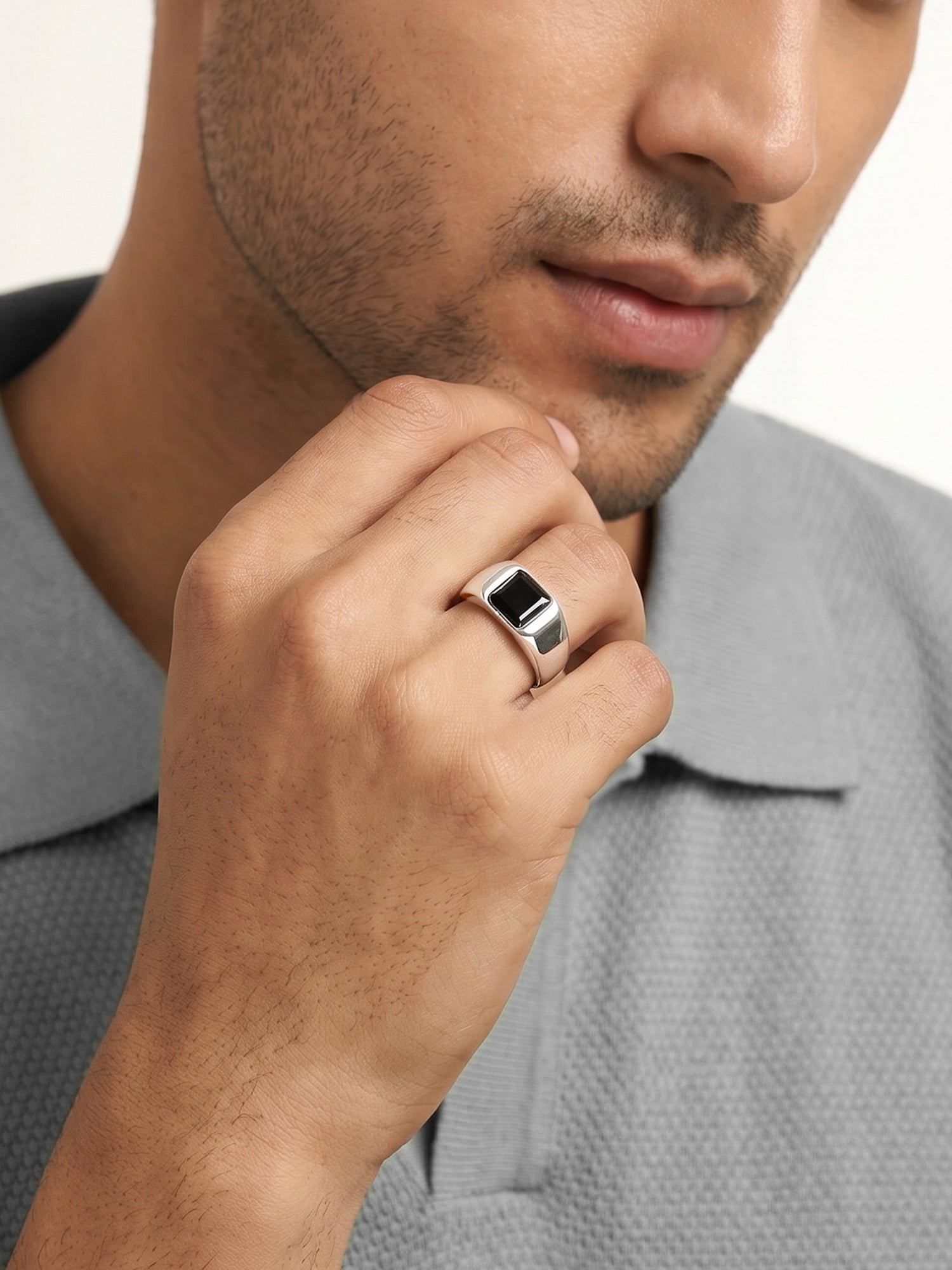 Silver Prince Onyx Ring For Him (Size 17)