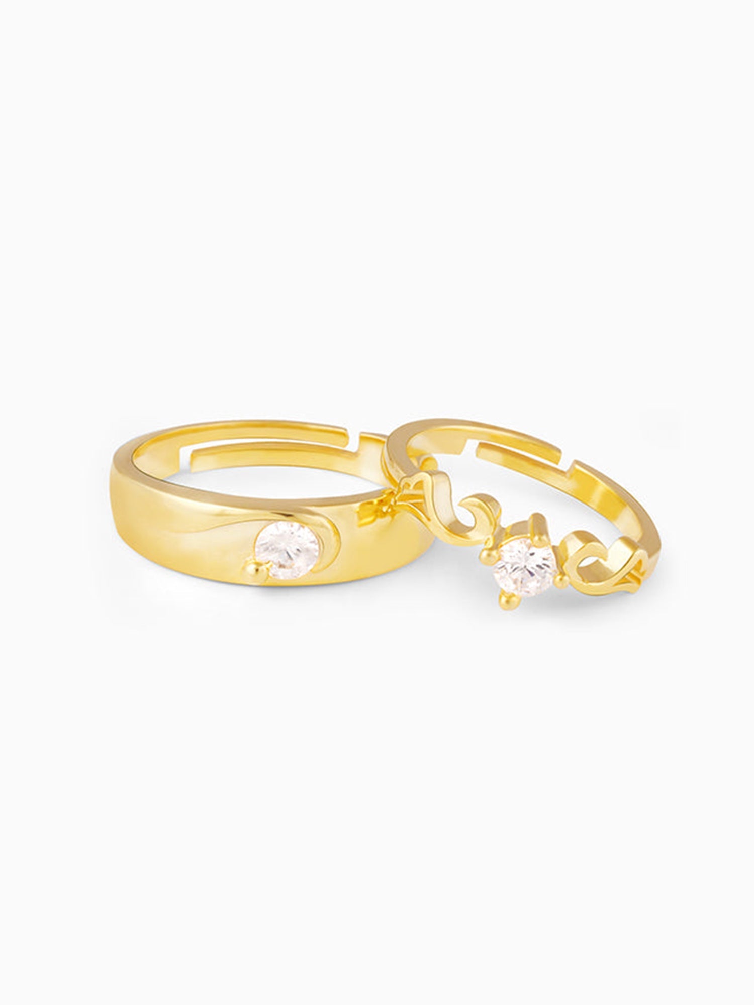 Golden Glowing in Love Couple Rings