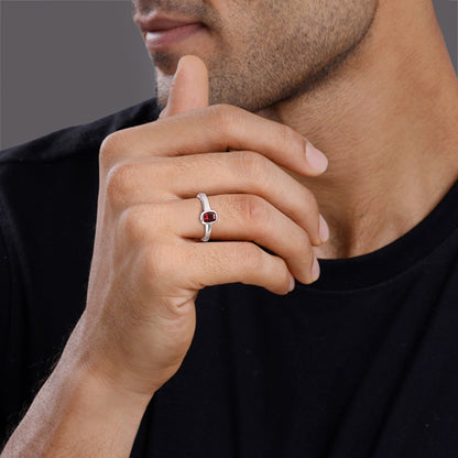 Silver Garnet Squircle Ring For Him