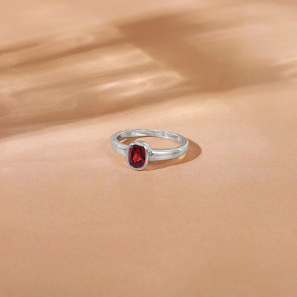 Silver Garnet Squircle Ring For Him