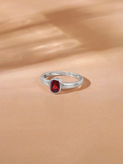 Silver Garnet Squircle Ring For Him