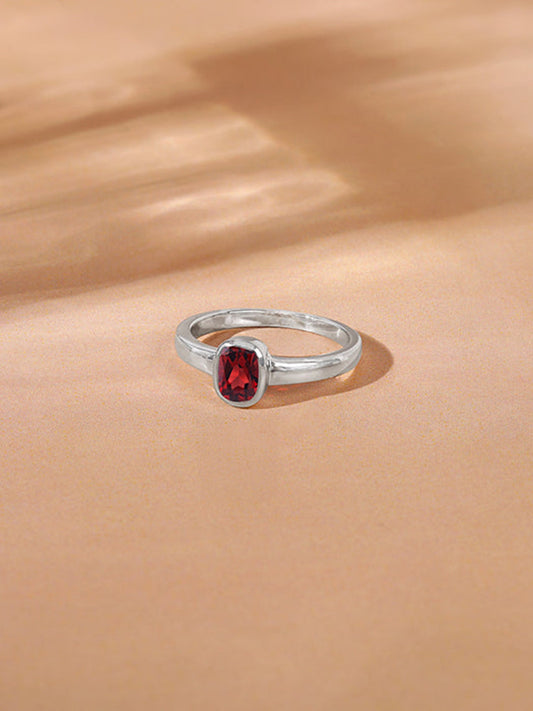 Silver Garnet Squircle Ring For Him