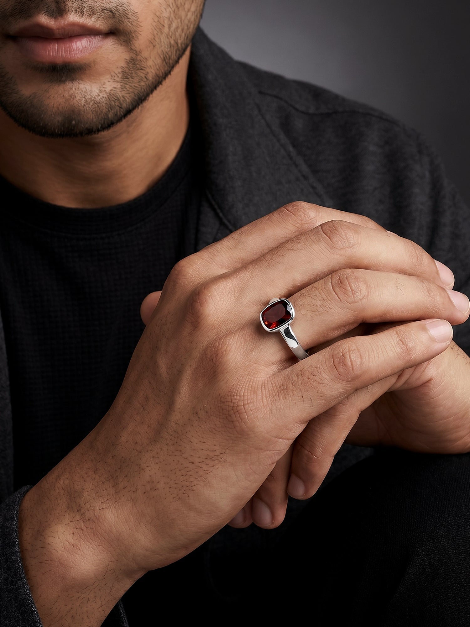 Silver Garnet Ring For Him