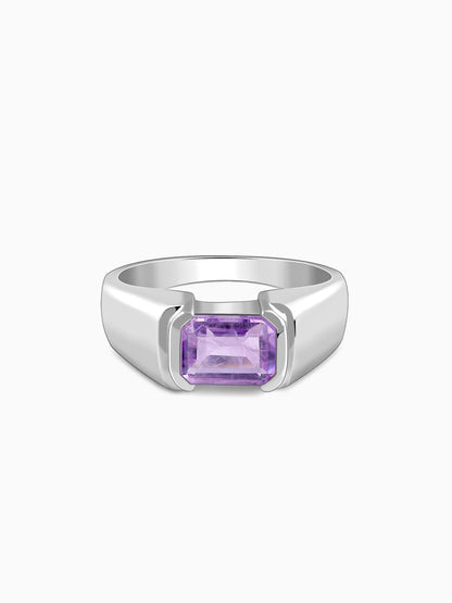 Silver Purple Crest Ring For Him