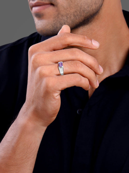 Silver Purple Crest Ring For Him