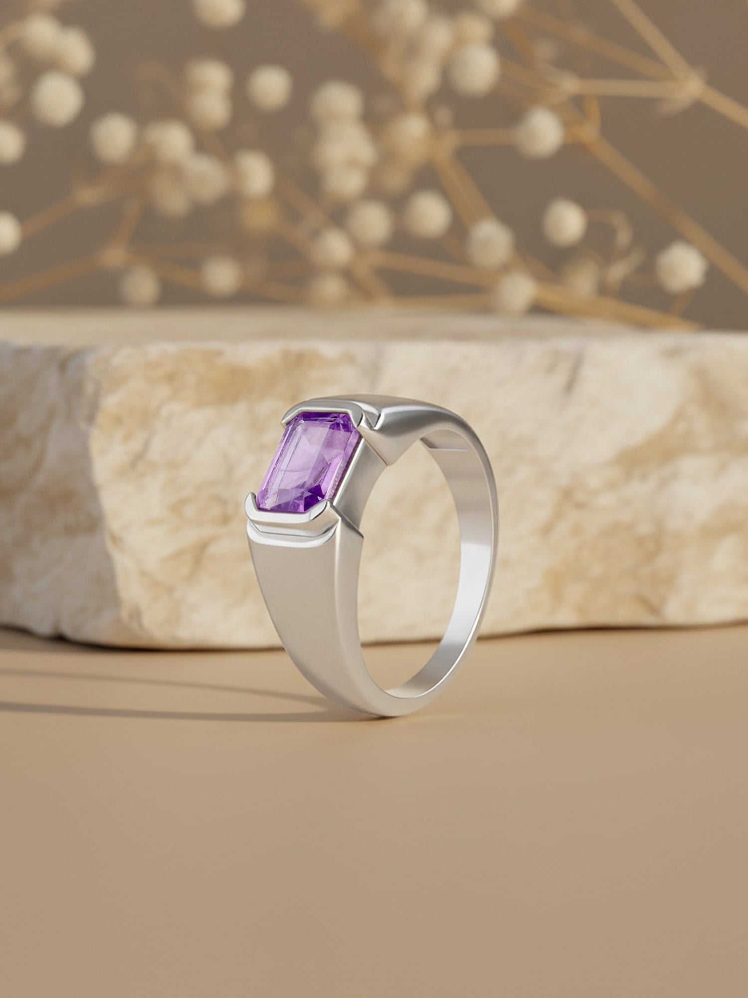 Silver Purple Crest Ring For Him