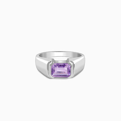 Silver Purple Crest Ring For Him