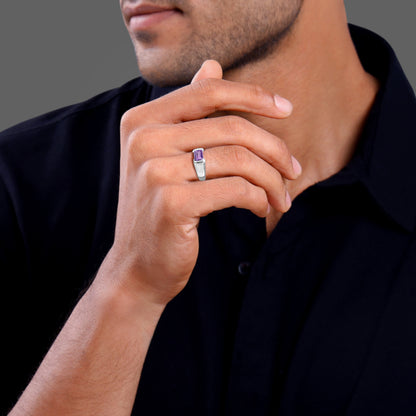 Silver Purple Crest Ring For Him