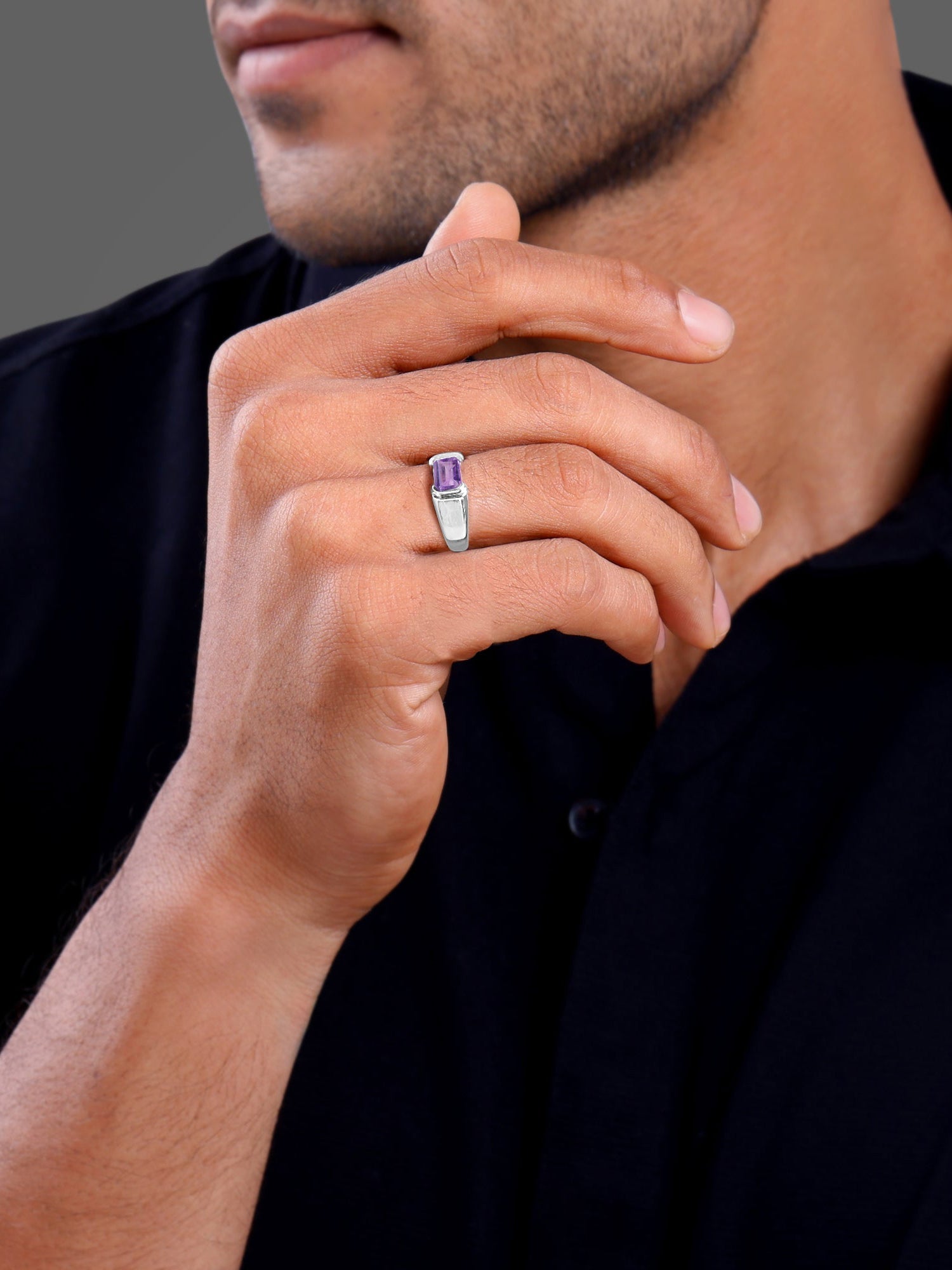 Silver Purple Crest Ring For Him