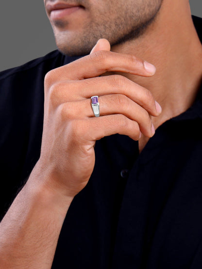 Silver Purple Crest Ring For Him