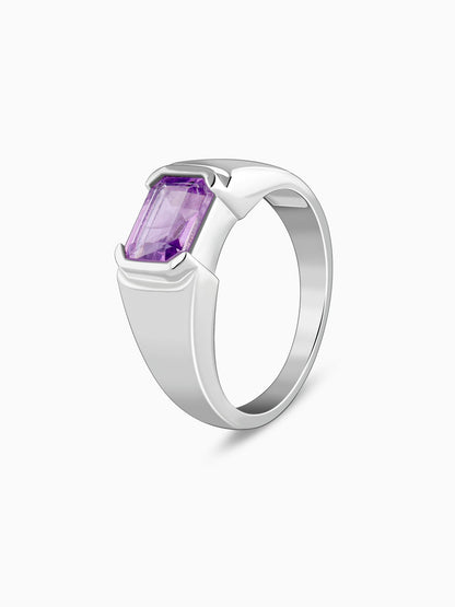 Silver Purple Crest Ring For Him