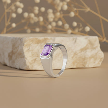 Silver Purple Crest Ring For Him