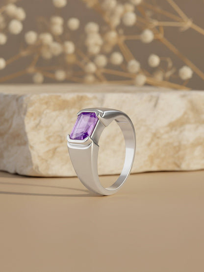 Silver Purple Crest Ring For Him