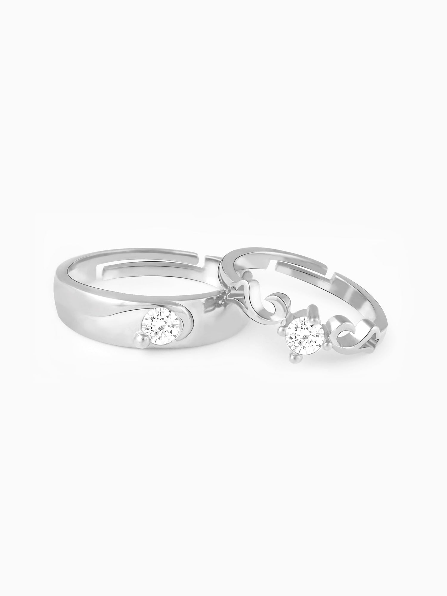 Silver Glowing in Love Couple Rings