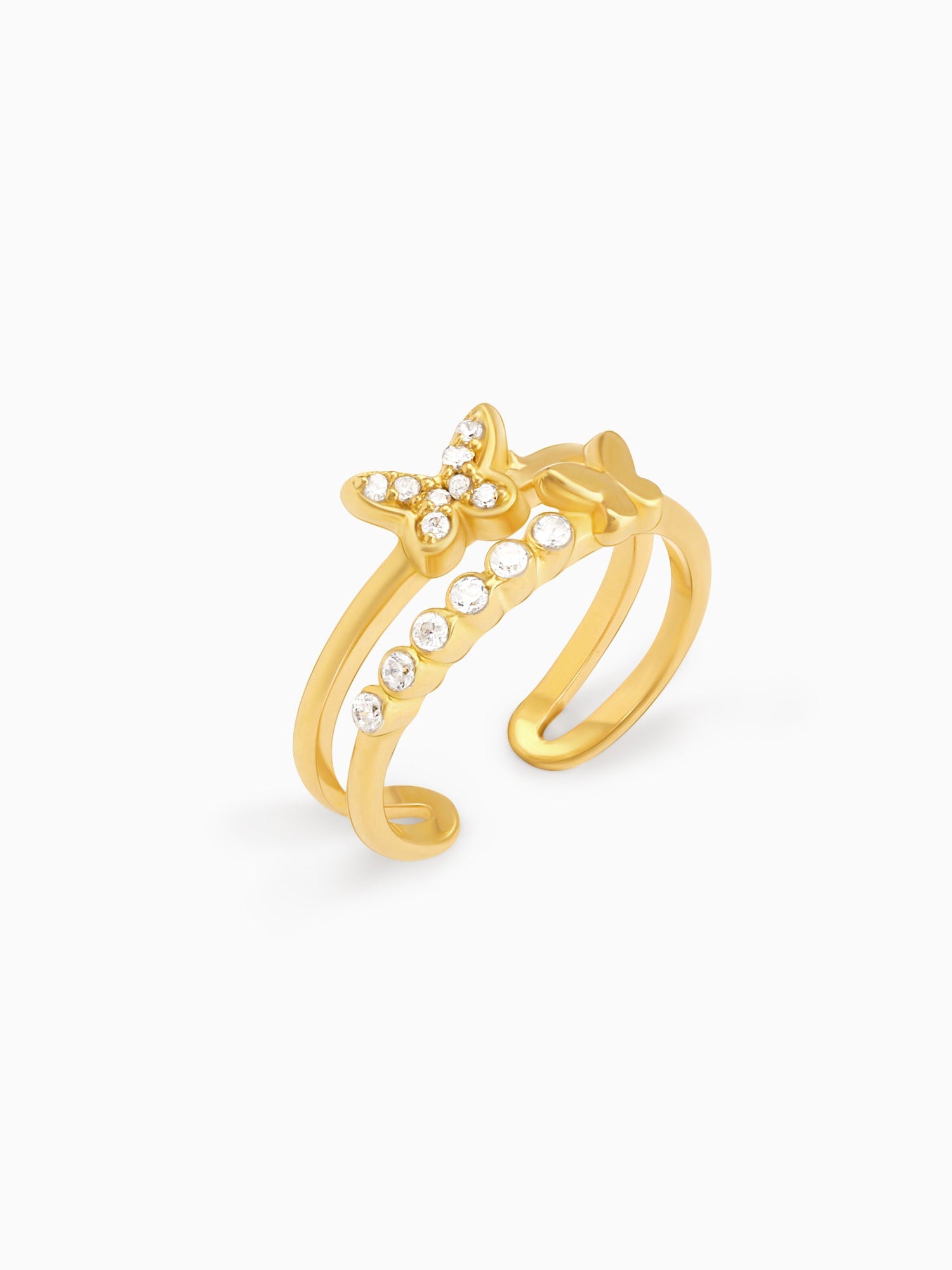 Golden Layered Butterfly In Love Ring