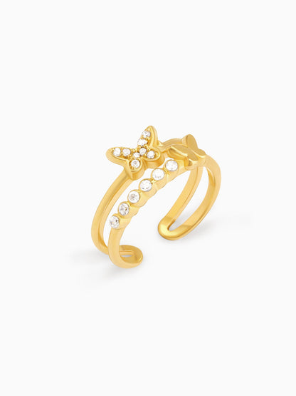 Golden Layered Butterfly In Love Ring