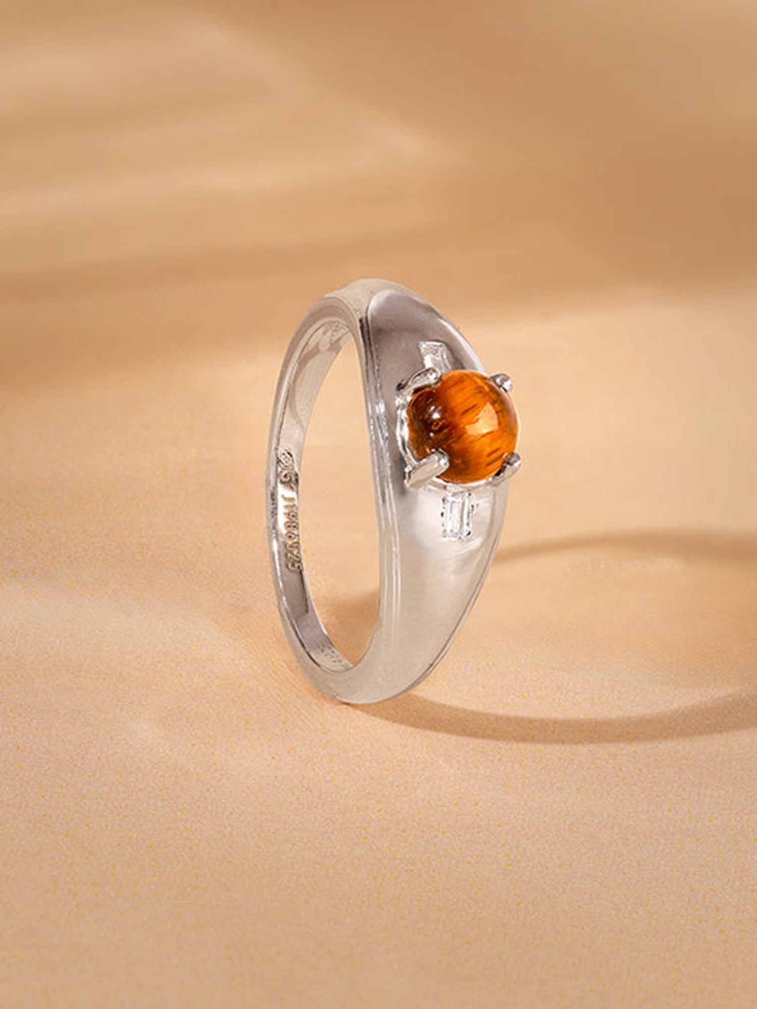 Silver Tiger Eye Ring For Him (Size 20)