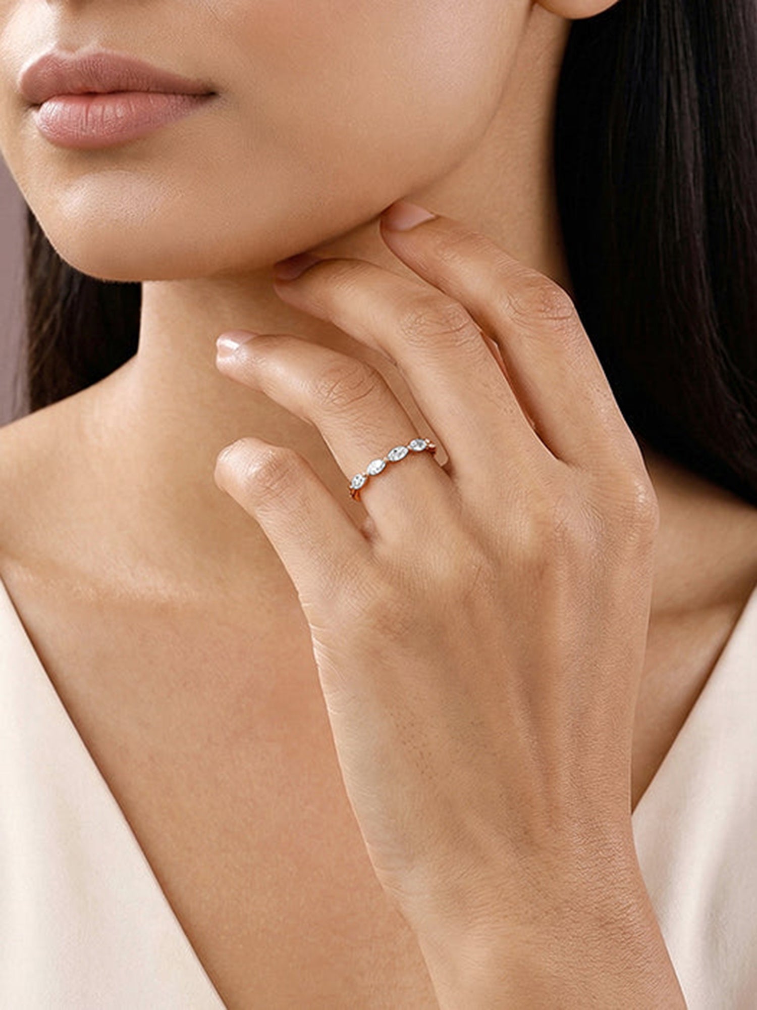 Rose Gold Marquise Half Eternity Ring (Size 12)