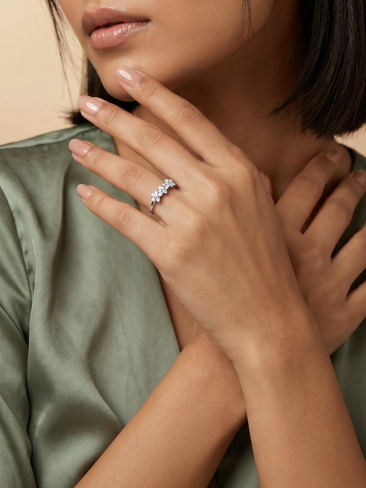 Silver Bloom Cascade Ring