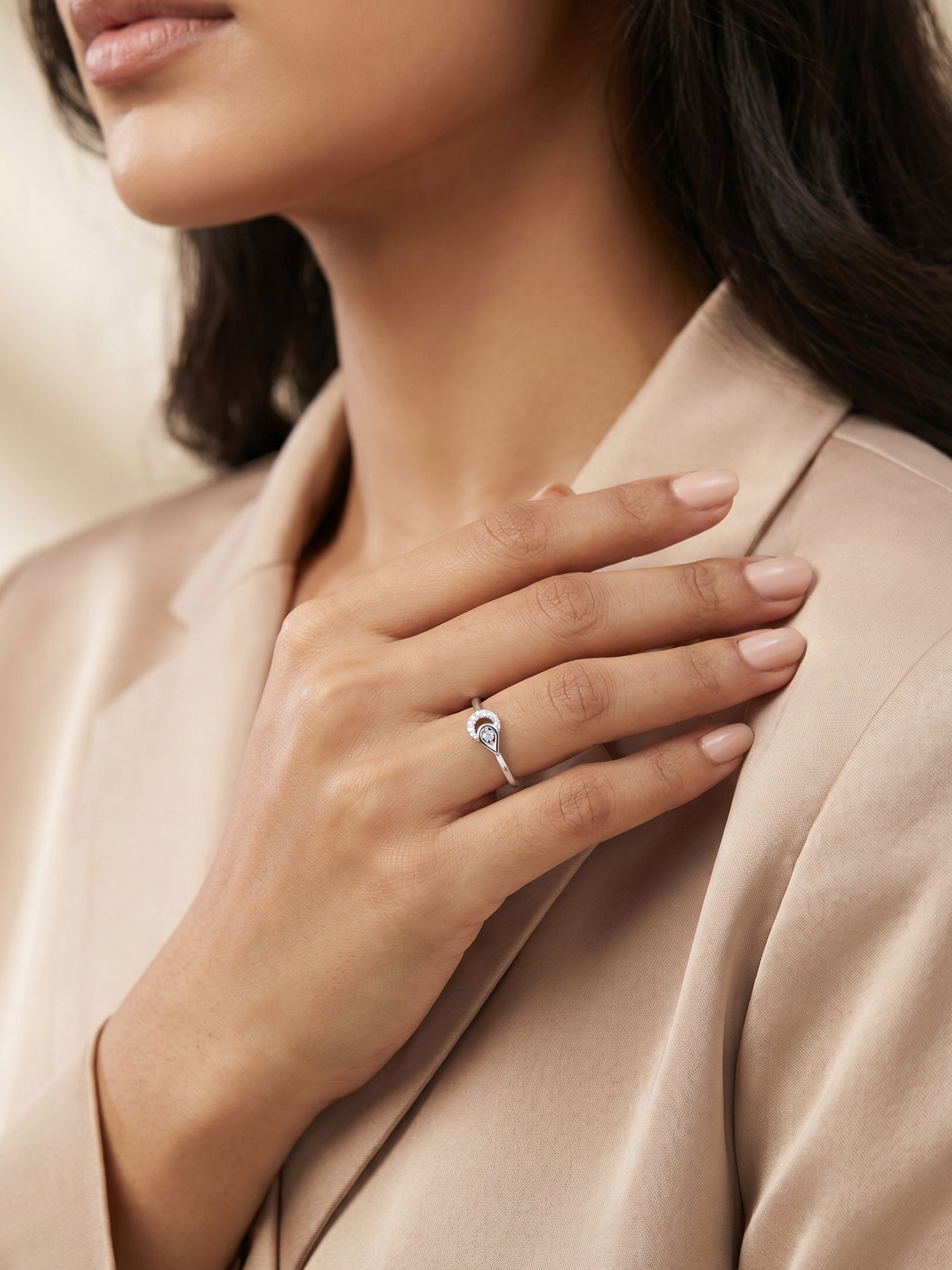 Silver Aurora Pear Ring