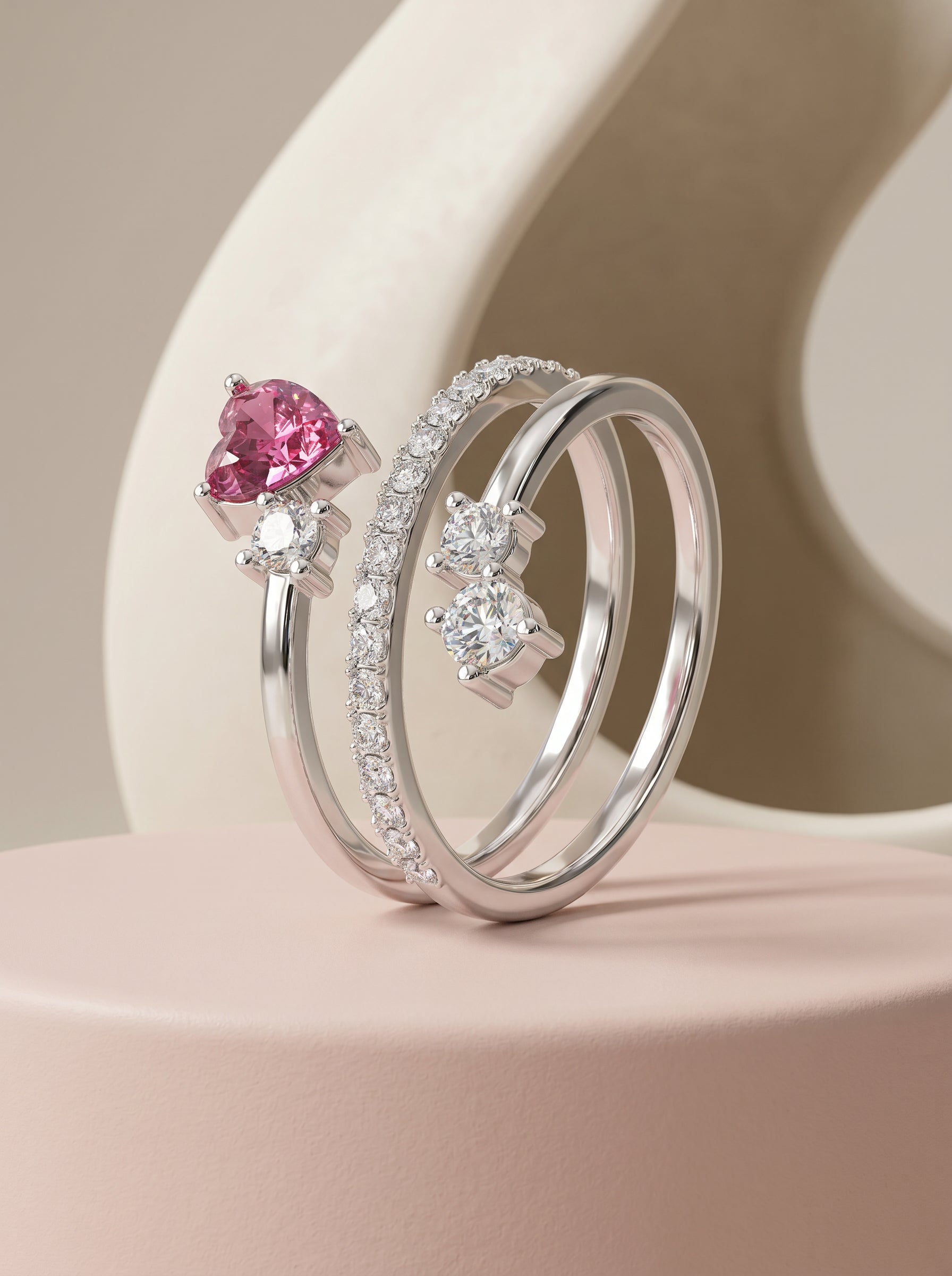 Silver Pink Serenade Ring