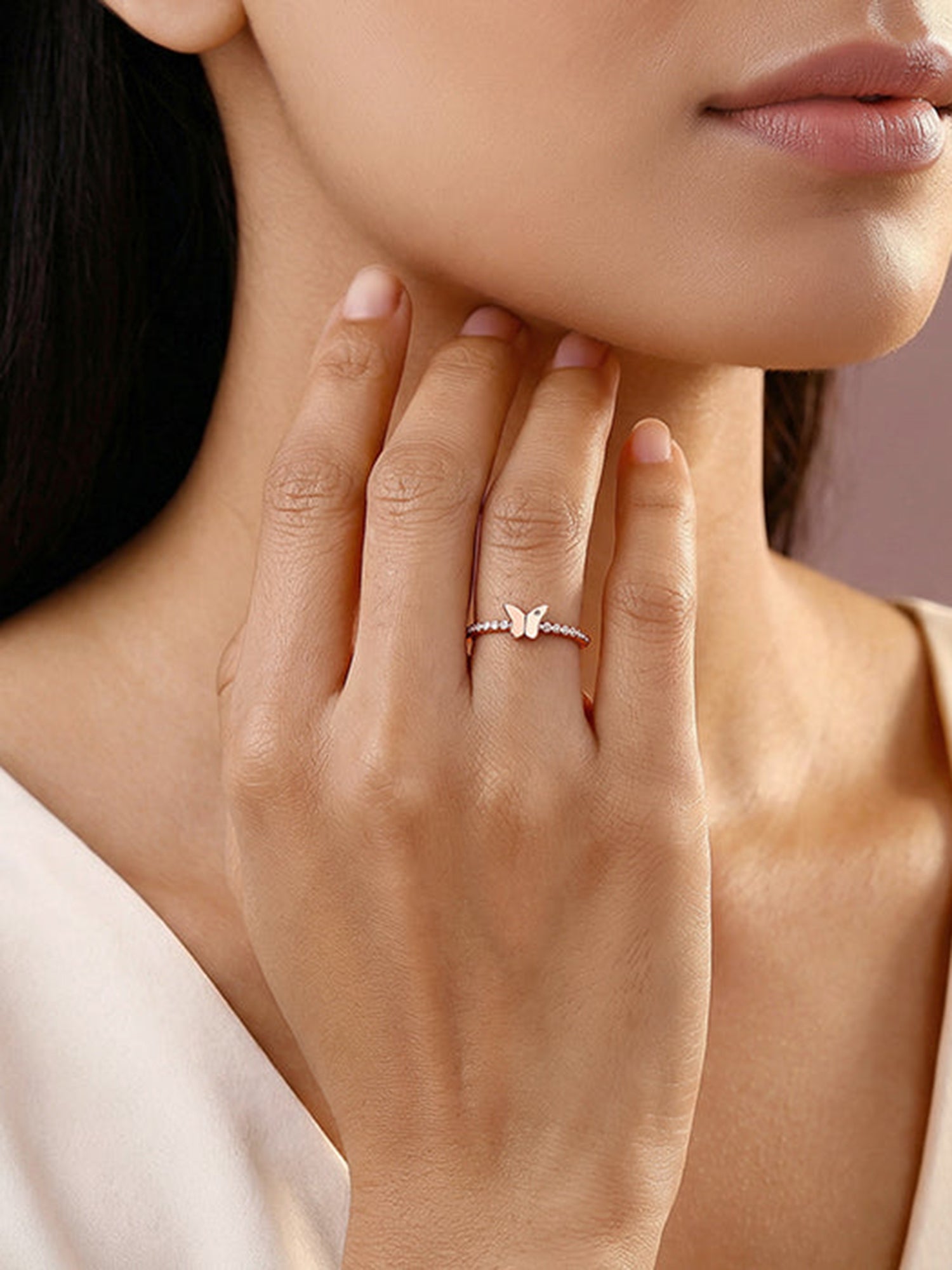 Rose Gold Butterfly Glow Ring (Size 12)