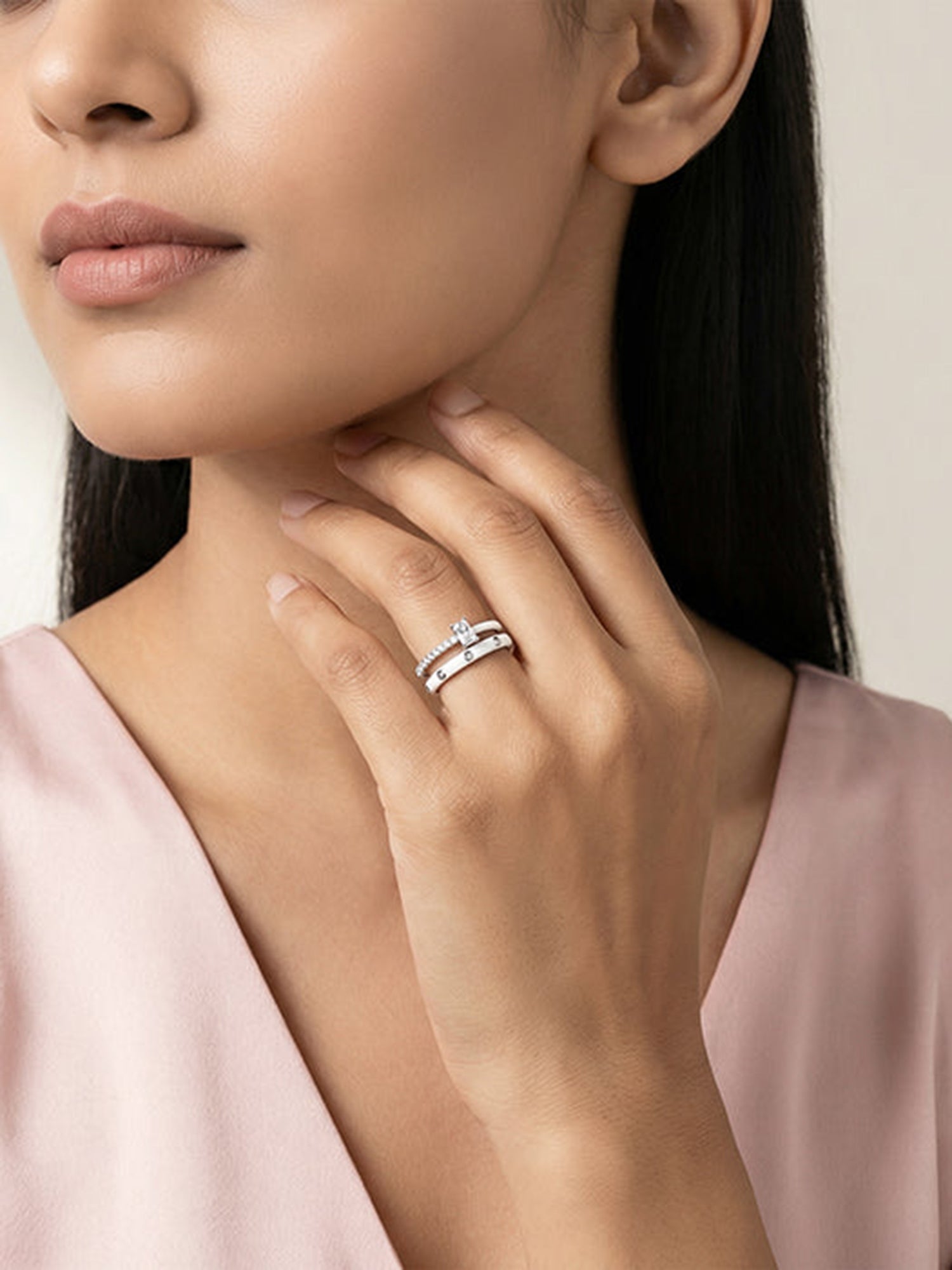 Silver Cute Girl Stack Rings (Size 12)