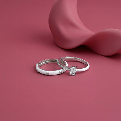 Silver Cute Girl Stack Rings (Size 12)
