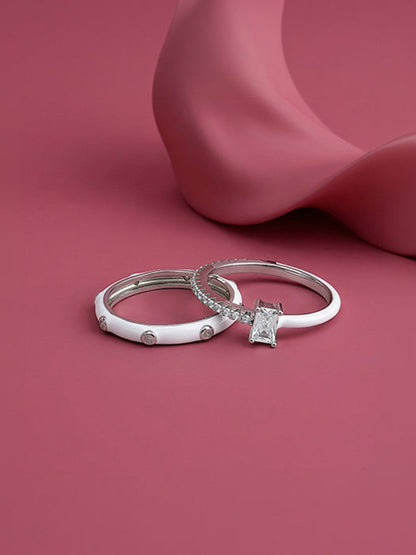 Silver Cute Girl Stack Rings (Size 12)