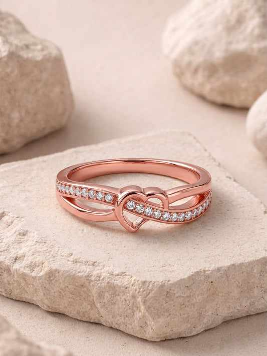 Rose Gold Heart Interlock Ring