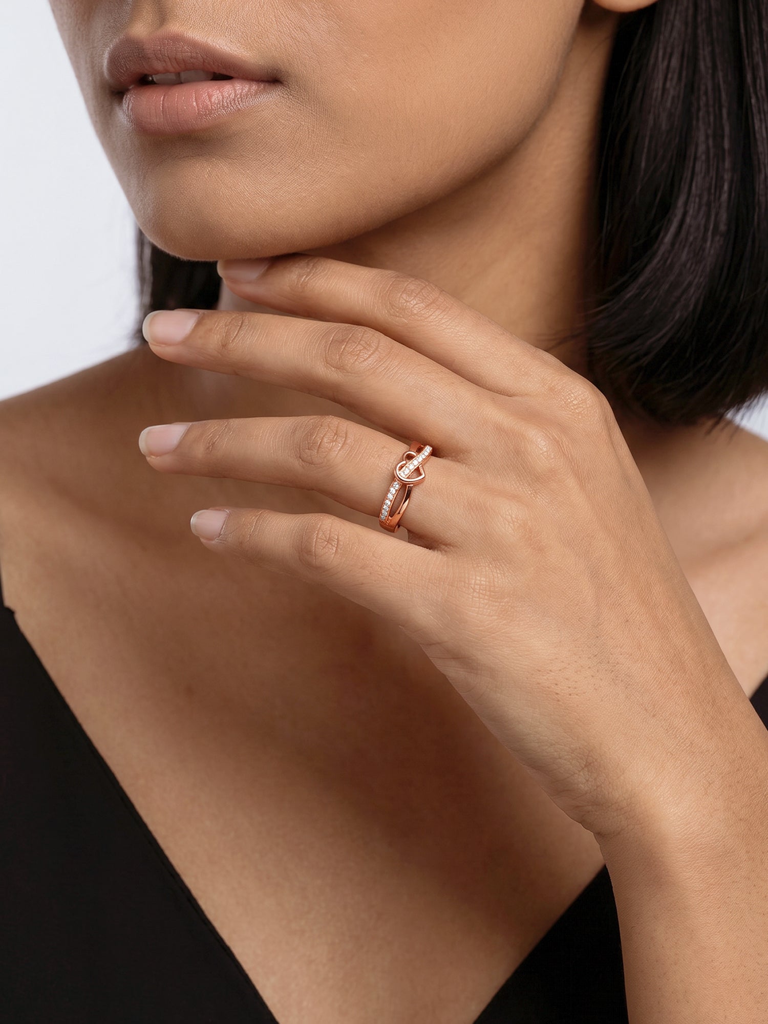 Rose Gold Heart Interlock Ring
